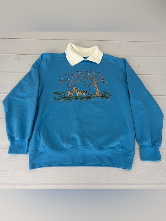 Southern Lady Sweaters - Southern Lady Vintage 90s Blue Embroidered Deer Sweatshirt Collared Women’s S